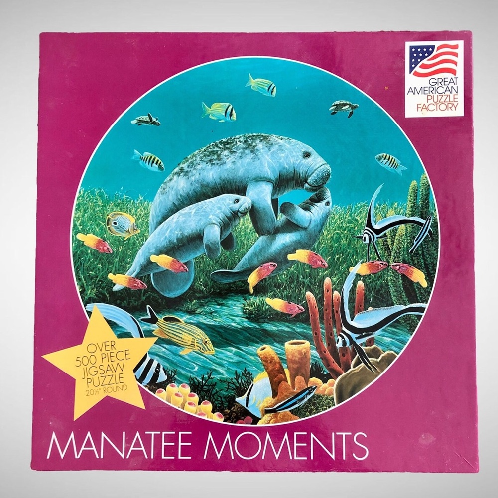Manatee Beach 500 Piece Jigsaw Great American Puzzle 20.5” Round COMPLETE!